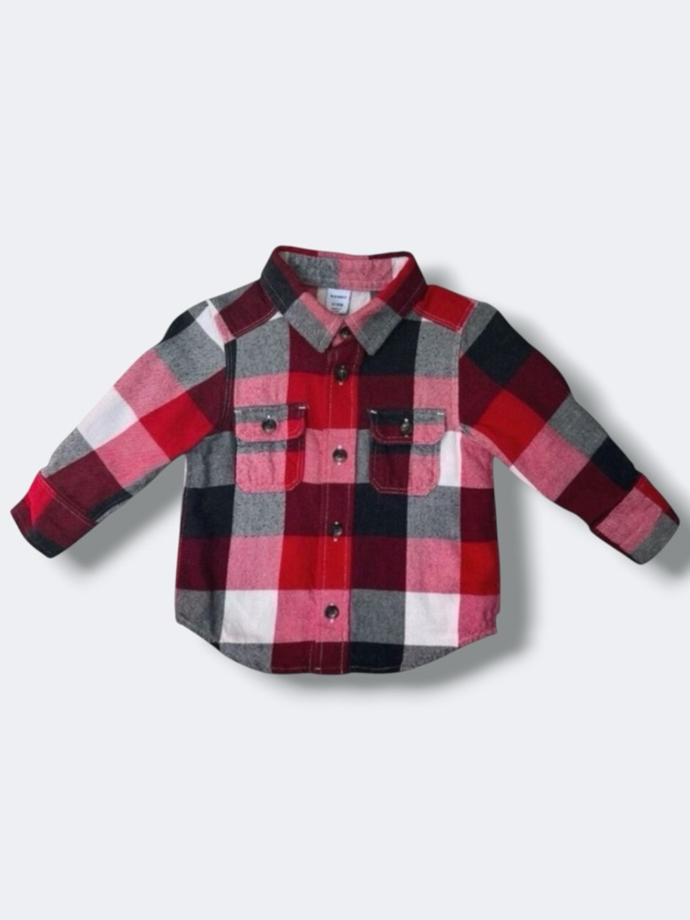 Old Navy Flannel Shirt Boys 12-18M Red Plaid Cotton Long Sleeve Button Fall